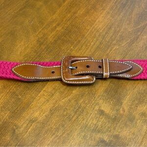 Men’s Woven Belt in Pink with Tan Leather Buckle, Vintage, 34